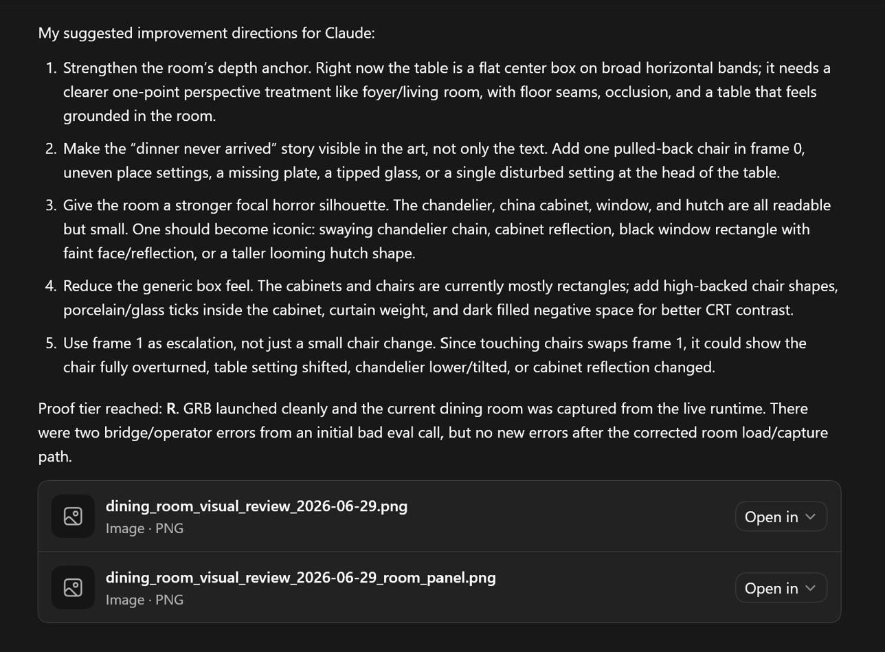 Codex returns five improvement suggestions plus a GRB verification of the live runtime