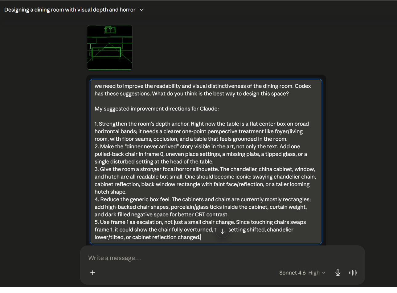 Codex's suggestions pasted into a new conversation with Claude, asking for a design opinion