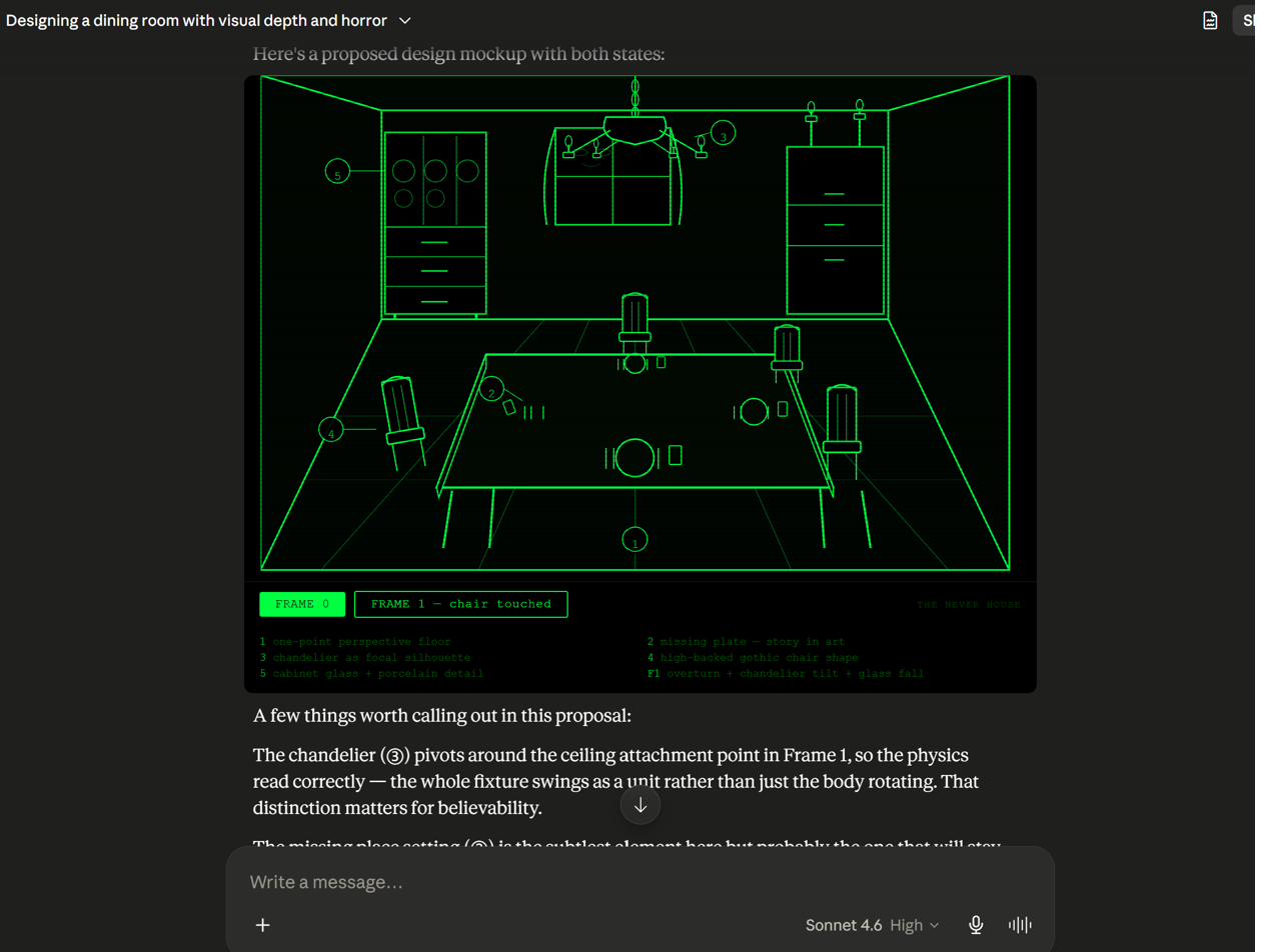 Claude's first SVG concept mockup of the redesigned dining room